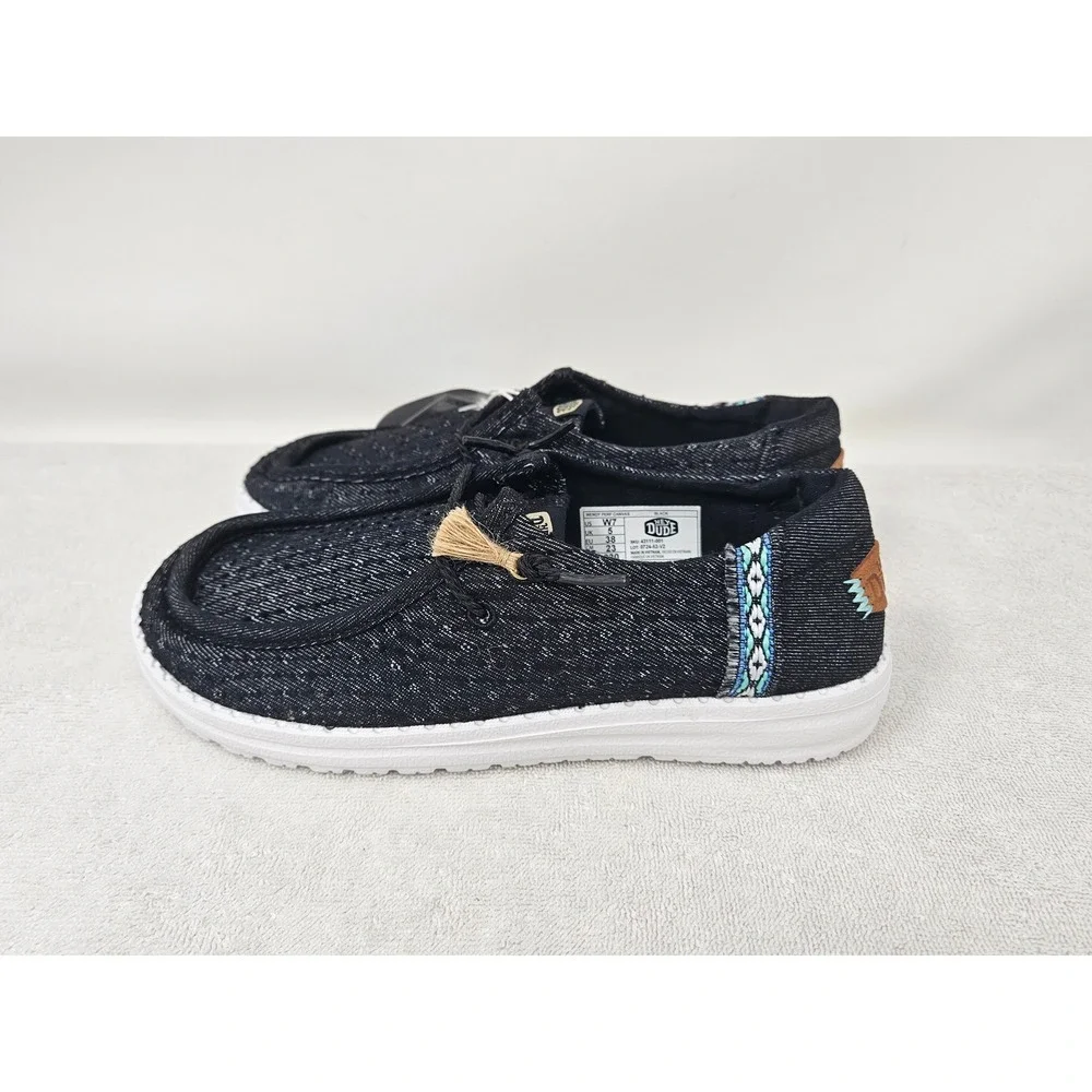 HEYDUDE Wendy Perf Canvas Women's Slip-On Shoes, Black, Sz 7, 43111, NEW!